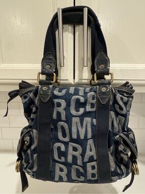 Marc Jacobs Navy Denim Letter-Print Shoulder Bag